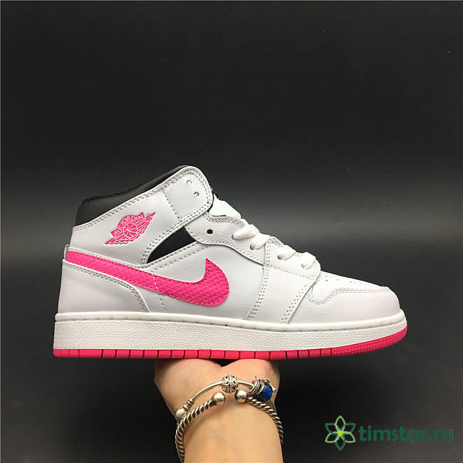 Air Jordan 1 Mid White Black Hyper Pink 555112-106 - 1