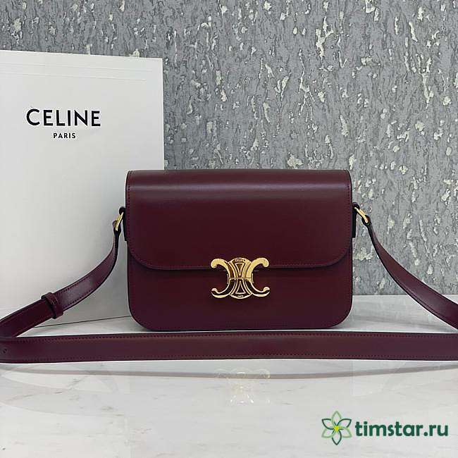 Celin Triomphe Shoulder Bag Dark Red 22CM - 1