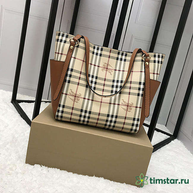 Brbbrry Original Check Tote small Handbag with Khaki - 1