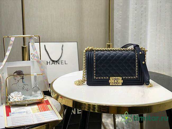 Channe1 Leboy Bag Navy Blue 25CM - 1