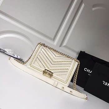 Channe1 leboy calfskin bag in beige with gold hardware 25cm