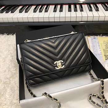 Channe1 WOC Lambskin Black Bag 19CM