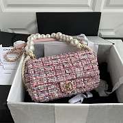 Channe1 Tweed Pearl Handle Pink Flap Bag 25cm - 1