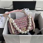 Channe1 Tweed Pearl Handle Pink Flap Bag 25cm - 6