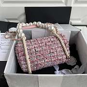 Channe1 Tweed Pearl Handle Pink Flap Bag 25cm - 4