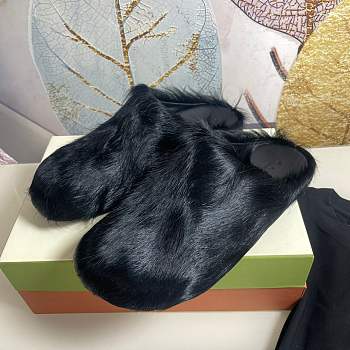 marnii fur slippers black