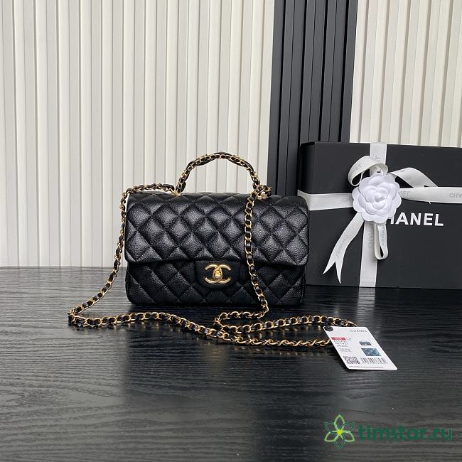 Chanel gold chain 25B double C logo handle CF mini black bag AS5702 13.5×22.5×6cm - 1