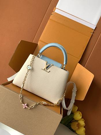 LV Capucines High-quality Pearl White with Blue Gold bag M23954 27x17.5x9CM